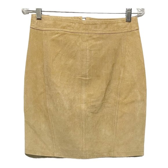 MNG MANGO Beige Tan Full Front Zip Leather Suede Skirt NEW WITH TAGS - Picture 3 of 8